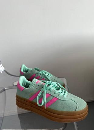 Жіночі кеди на платформі adidas gazelle bold  mint/ pink10 фото