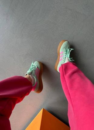 Жіночі кеди на платформі adidas gazelle bold  mint/ pink9 фото
