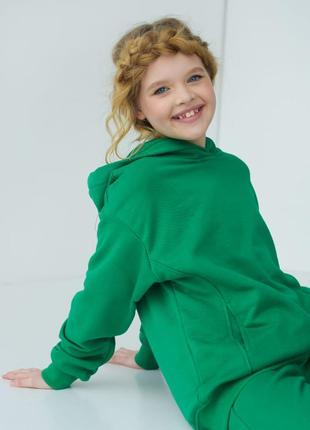 Спортивный детский костюм для девочки не кашлатится трехнитка петля весна/осень 116-158 зеленый5 фото