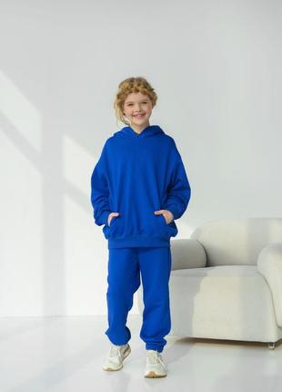 Спортивный детский костюм девочки не кашлатится трехнитка петля весна/осень 116-158 электрик (синий)5 фото
