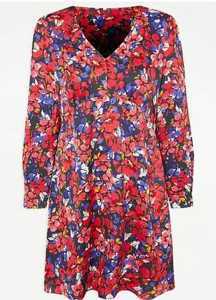Стильна сатинова сукня трапеція ,квітковий принт, v подібний виріз, батальна