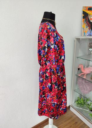 Стильна сатинова сукня трапеція ,квітковий принт, v подібний виріз, батальна4 фото