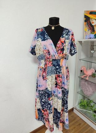 Стильна сукня трапеція міді ,квітковий принт з напуском2 фото