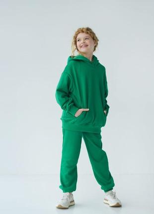 Спортивний дитячий костюм для хлопчика не кашлатиться тринитка петля весна/осінь 116-158 зелений5 фото