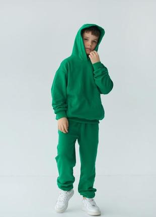 Спортивний дитячий костюм для хлопчика не кашлатиться тринитка петля весна/осінь 116-158 зелений