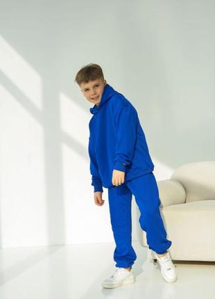 Спортивний дитячий костюм для хлопчика не кашлатиться тринитка петля весна 116-158 електрик (синій)