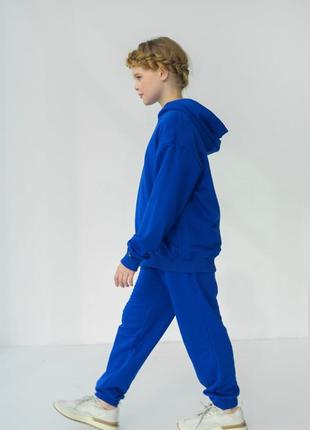 Спортивний дитячий костюм для хлопчика не кашлатиться тринитка петля весна 116-158 електрик (синій)8 фото