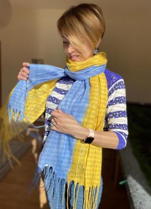 Синьо жовтий шарф з вовни «україна» ручної роботи унісекс9 фото