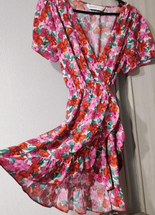 Платье zara, летнее цветочное платье на запах4 фото