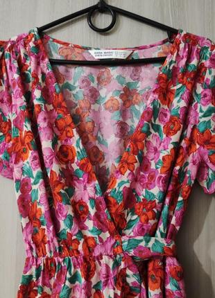 Сукня zara, літня квіткова сукня на запах