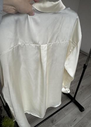 Атласна молочна блузка zara оверсайз6 фото