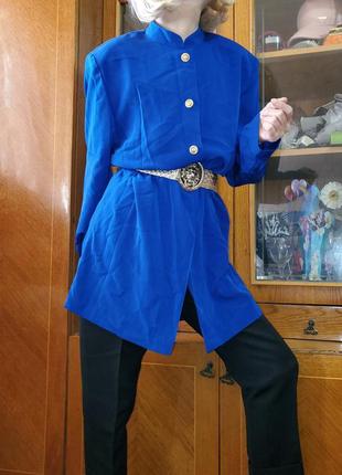 Винтажная удлинённая блуза precis windsmoor винтаж ярко синяя англия ретро3 фото