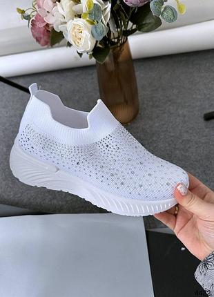 Мокасины женские белые стразы кроссовки кросы