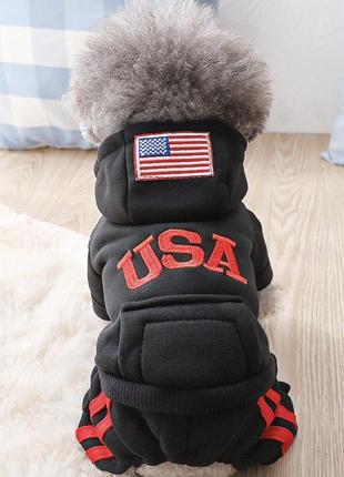 Спортивный костюм комбинезон для собак pet style "usa" черный1 фото