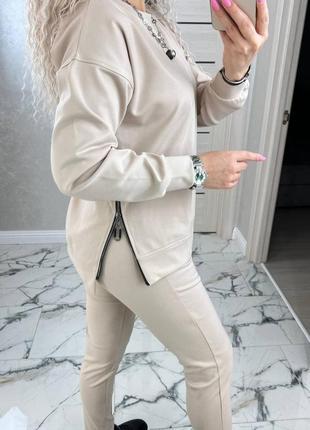 Костюм жіночий спортивний прогулянковий трикотаж джерсі на замочку кофта лосіни штани світшот светр4 фото