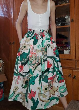 Шикарная летняя хлопковая юбка с карманами thought, принт marimekko2 фото
