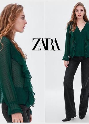 Смарагдова шифонова  блуза zara з рюшами