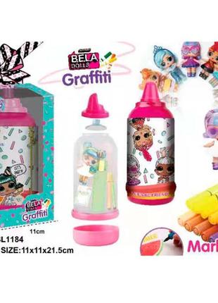 Ігровий іграшковий набір  bela dolls bl1184 (108шт/2) графіті, 3ручки в коп., можна розмалювати сукн