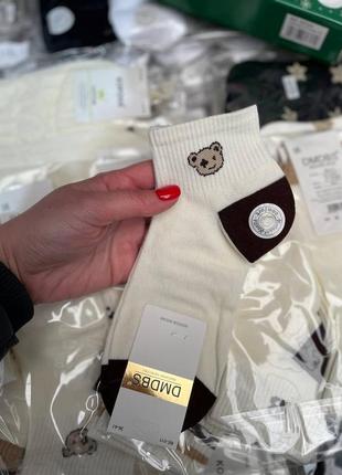Літні короткі шкарпетки молочні бежеві з ведмедиками носки короткие молочные с мишками летние на лето