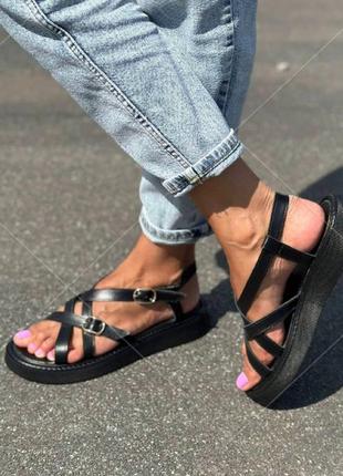 Кожаные босоножки женские черные стильные летние, удобные сандалии много цветов размер 36 -412 фото