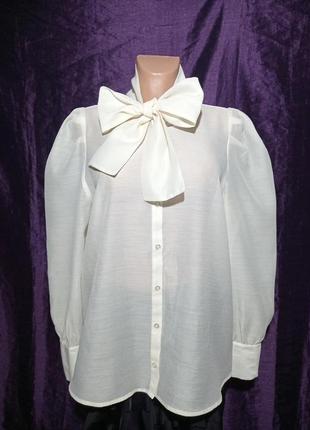 Трендова блуза з бантом вершкового кольору,органза напівпрозора добре тримає форму2 фото