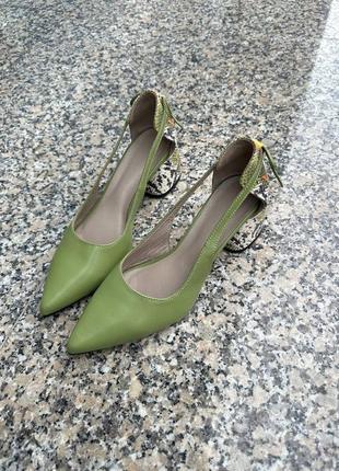 Шкіряні туфлі човники зелені оливкові + змія багато кольорів3 фото