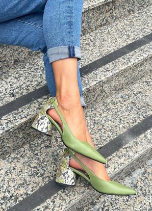 Шкіряні туфлі човники зелені оливкові + змія багато кольорів8 фото