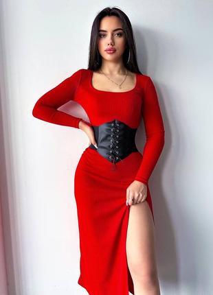 Сукня з корсетом , плаття трикотаж рубчик (мустанг),гарна якість,чорний, беж, червоний6 фото