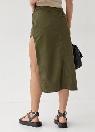 Коттонновая юбка с полукруглым разрезом5 фото