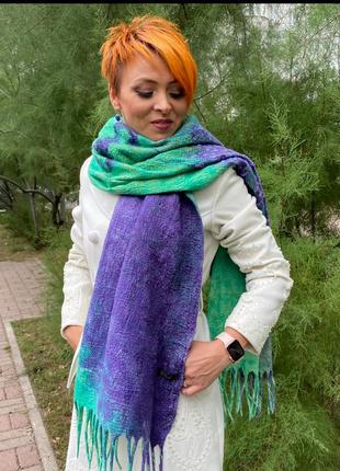 Дизайнерский зелено-фиолетовый шарф «лаванда»3 фото