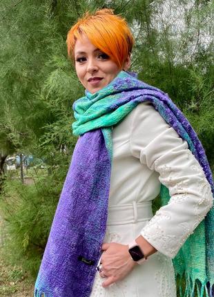 Дизайнерский зелено-фиолетовый шарф «лаванда»2 фото