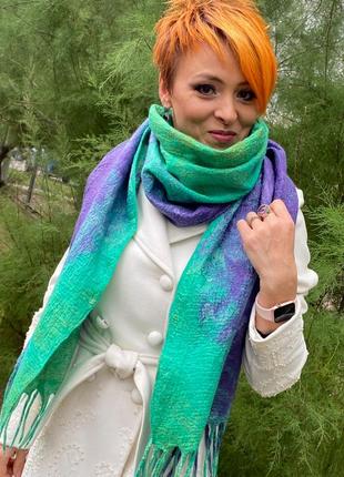 Дизайнерский зелено-фиолетовый шарф «лаванда»5 фото