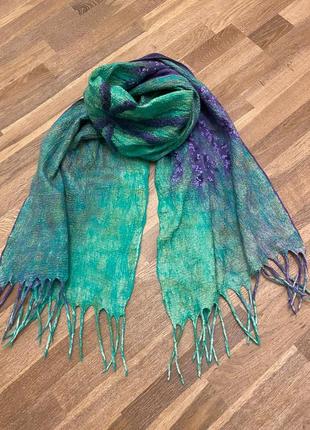 Дизайнерский зелено-фиолетовый шарф «лаванда»10 фото