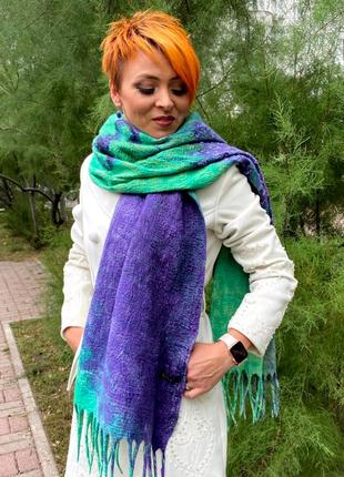 Дизайнерский зелено-фиолетовый шарф «лаванда»9 фото