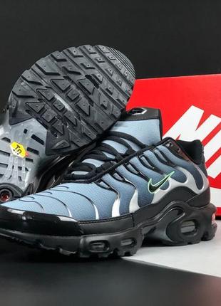 Чоловічі шкіряні, чорні з блакитним, стильні кросівки nike air max plus tn. від 41 до 46. 12078 дш