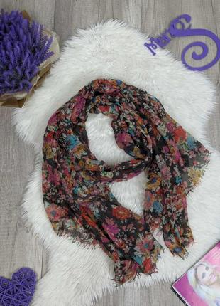 Жіночий шарф палантин демісезонний різнокольоровий з квітковим принтом 200х100