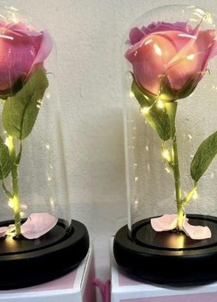 Роза в колбе под стеклянным куполом розовая  цветок pink с подсветкой большая

ночник