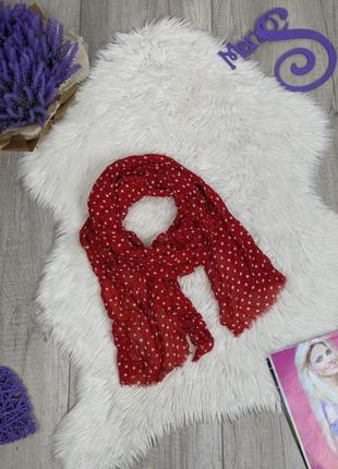 Жіночий демісезонний шарф червоний в білий горох 164х42