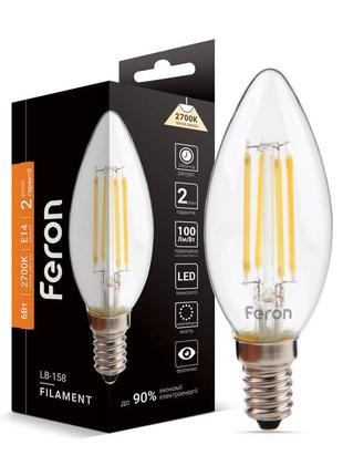 Світлодіодна лампа feron filament lb-158 6вт e14 2700k