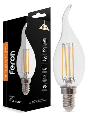 Світлодіодна лампа feron filament lb-59 4вт e14 2700k свічка на вітрі