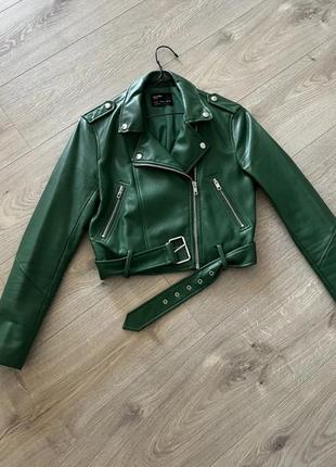 Байкерская куртка зеленая размер s1 фото