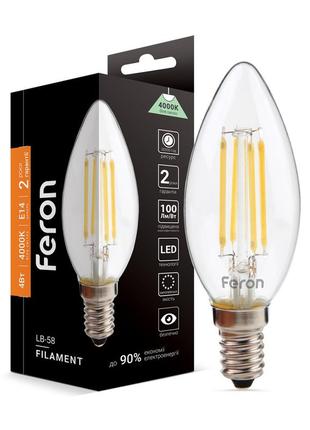 Світлодіодна лампа feron filament lb-58 4вт e14 4000k