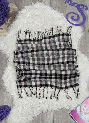 Жіночий шарф з люрексом з бахромою демісезонний чорно білий в клітинку 168х475 фото
