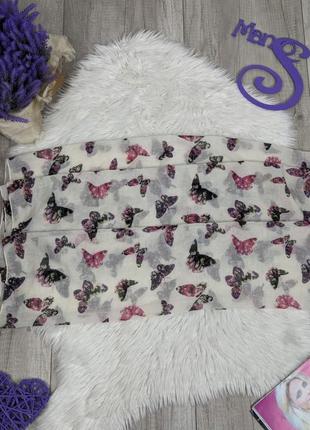 Женский шарф снуд демисезонный белый с принтом бабочки5 фото