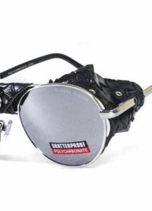 Окуляри захисні global vision aviator-5 (silver mirror) дзеркальні чорні, зі з'ємним ущільнювачем із синтетичної "шкіри"