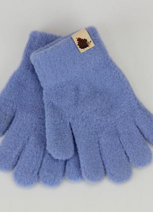 Перчатки для девочки шерстяные 9-12 лет осень-зима альпака голубой3 фото