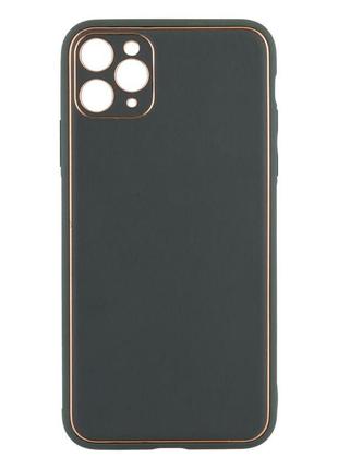 Чехол leather gold with frame without logo для iphone 11 pro max цвет 11, navy green