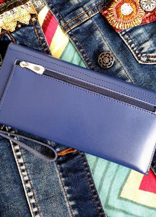 Шкіряний жіночий гаманець. синій.2 фото