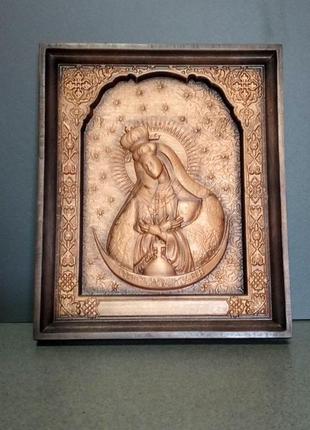 Ікона остробрамська божа матір дерев'яна різьблена розмір 12.5 х 15 см. код/артикул 142 517