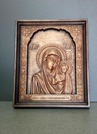 Ікона казанської божої матері різьблена дерев'яна розмір 12.5 х 15 см. код/артикул 142 5153 фото